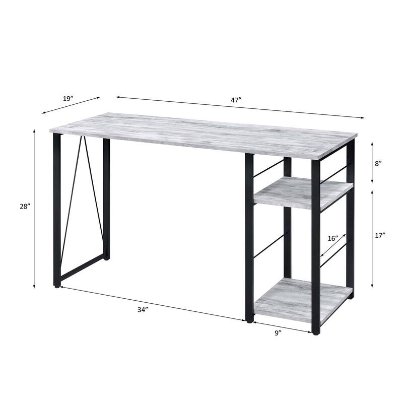 Rectangular Writing Desk with 2 Tier Shelf, Antique White and Black