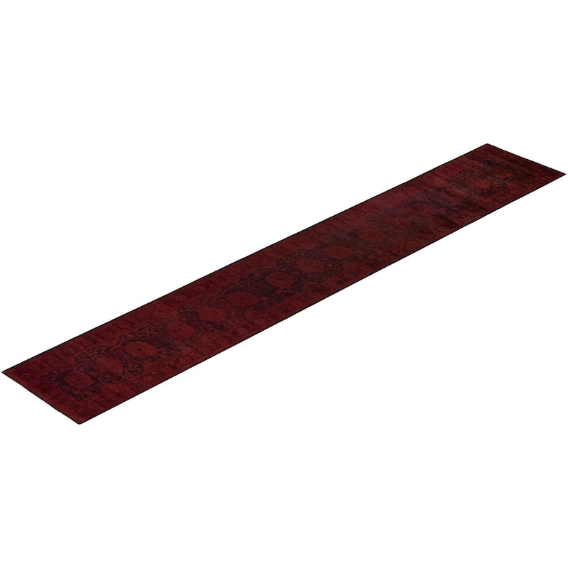 Overton Hand Knotted Wool Vintage Inspired Modern Contemporary Overdyed Brown Runner Rug - 2' 7" x 16' 4"