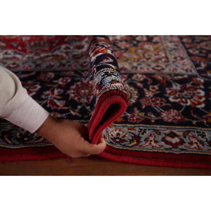 Floral Red Kashan Turkish Rug Dining Room Machine-Made Carpet - 9'7" x 12'9"