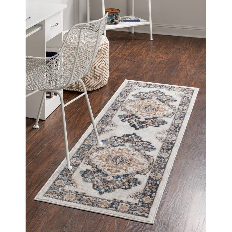 Contemporary Trabzon Collection Area Rug - Ivory-Blue - 2'x6'