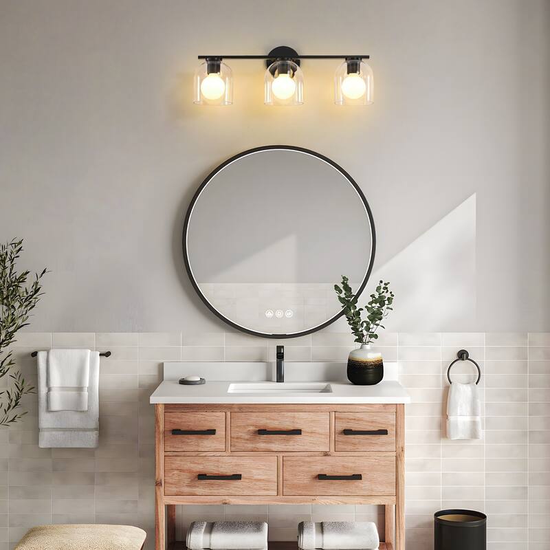 2/3/4-Light Dimmable Bathroom Vanity Light with Glass Shade - Matte Black