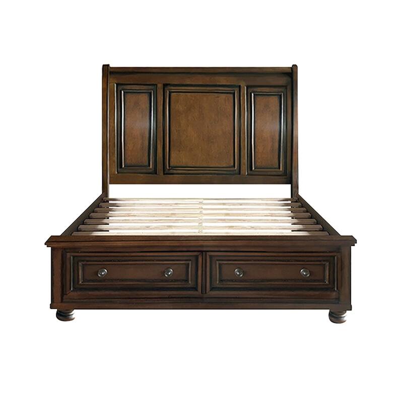 Chelsey Brown Cherry Storage Sleigh Platform Bed
