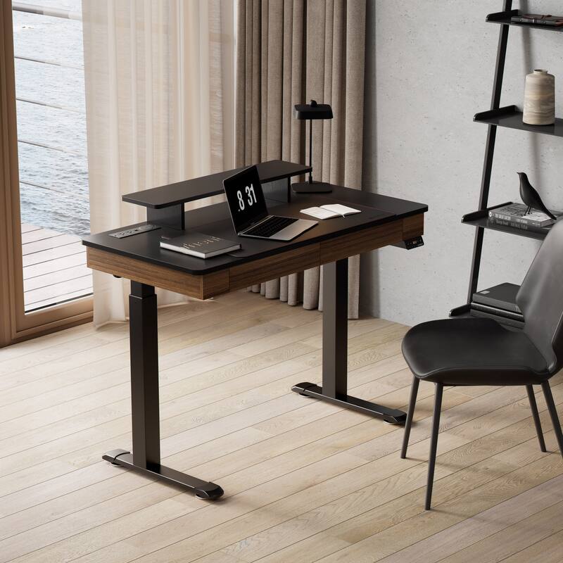 Eureka Ergonomic Home Office Electric Height Adjustable Standing Desk with 2 Drawers & Monitor Stand - 47" - Walnut