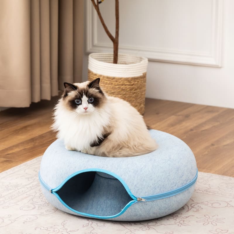 Adeco Cat Tunnel Bed with Ventilated Window for Indoor Cats