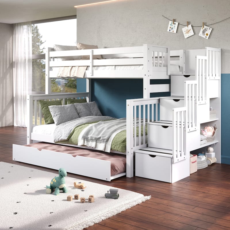 Taylor & Olive Trillium Twin over Full Stairway Bunk Bed, Full Trundle