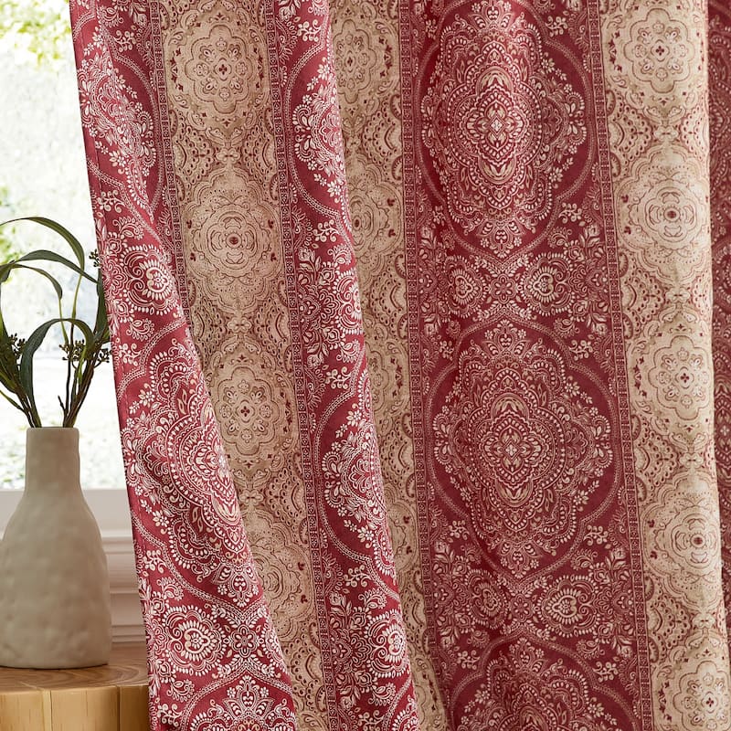 HLC.ME William Boho Damask Striped Window Back Tab Rod Pocket Curtains - Light Blocking Darkening Panels, Set of 2