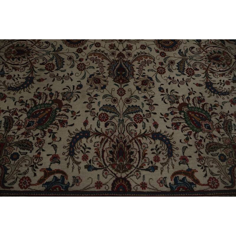 Hand Knotted Oriental 100% Wool Carpet Traditional Floral Beige & Ivories Tabriz Area Rug - 11' 2'' X 8' 4''
