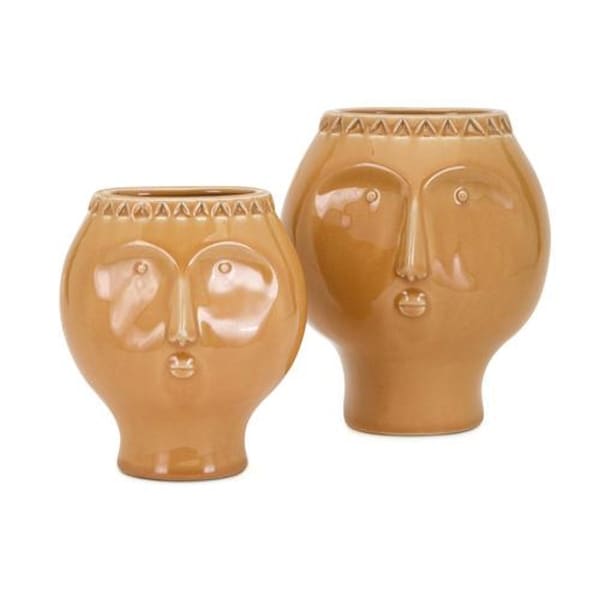 Set of 2 Cider Orange Classic Styled Glossy Finish Expressive Apollos Pots 8.5" - N/A