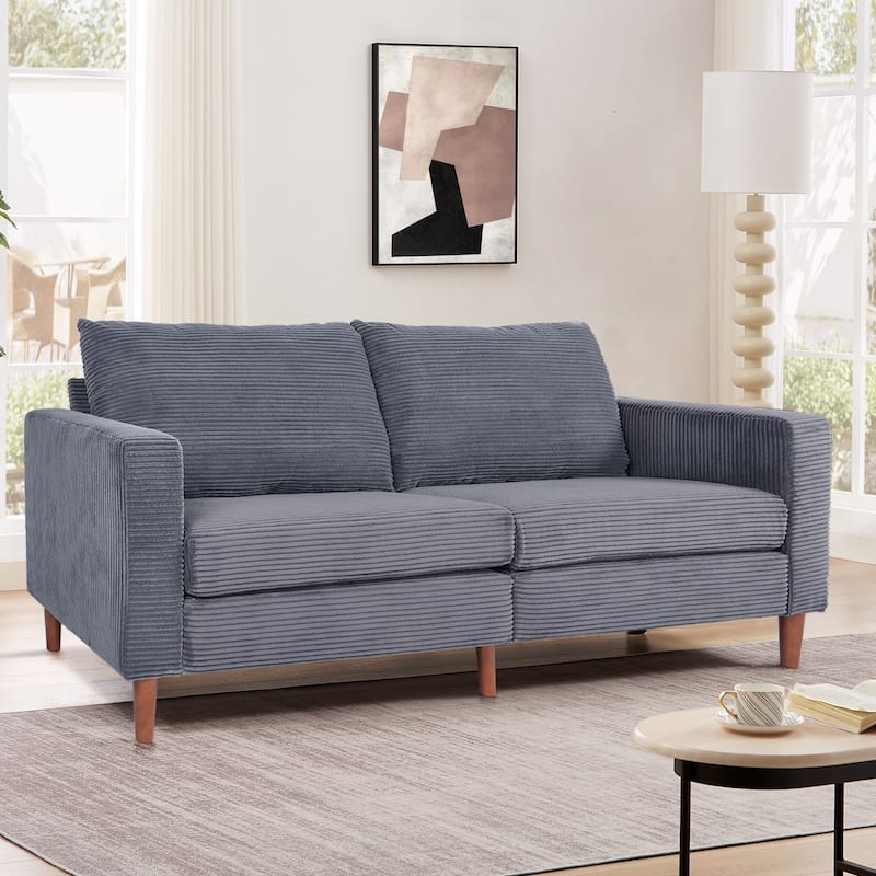 74" Sofas for Living Room, Corduroy Love Seat Couches, Small Couch with 2 Pillow ,, Easy Assembly Sofa for Small Spaces - Grey