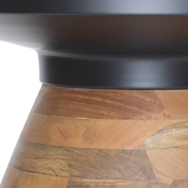 Modern Metal & Solid Wood Round Coffee Table - Black & Walnut