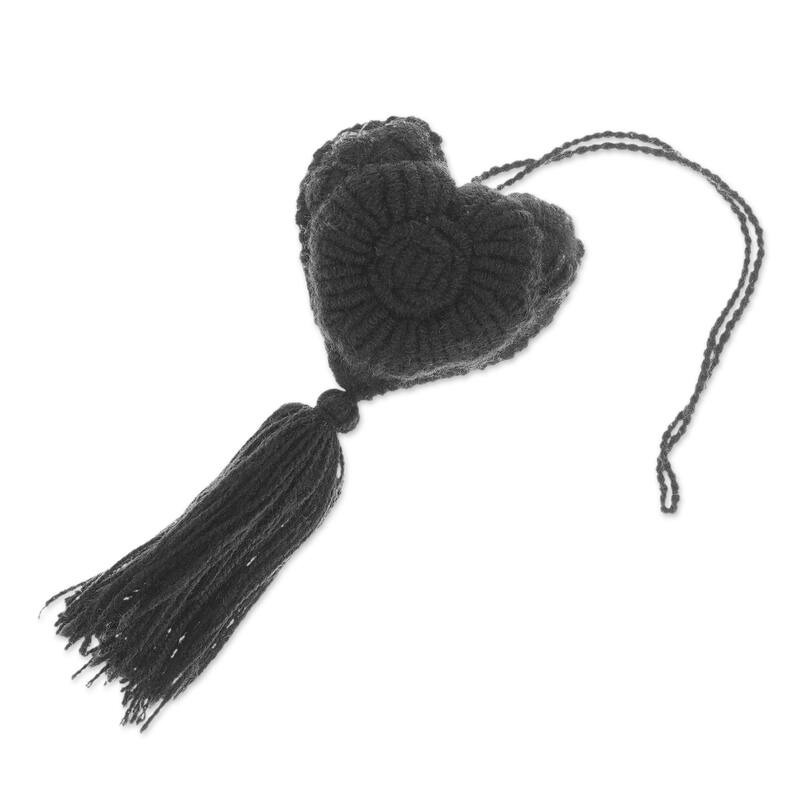 Novica Handmade Little Coal Heart Wool Felt And Cotton Ornament
