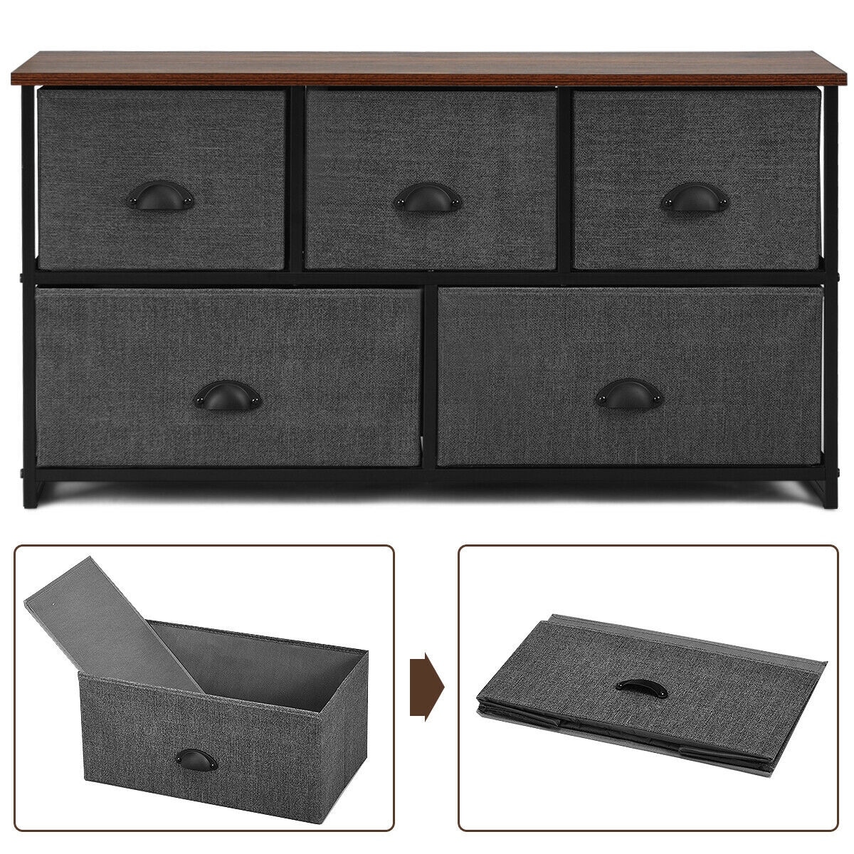 Shop Gymax 5 Drawers Dresser Storage Unit Side Table Display