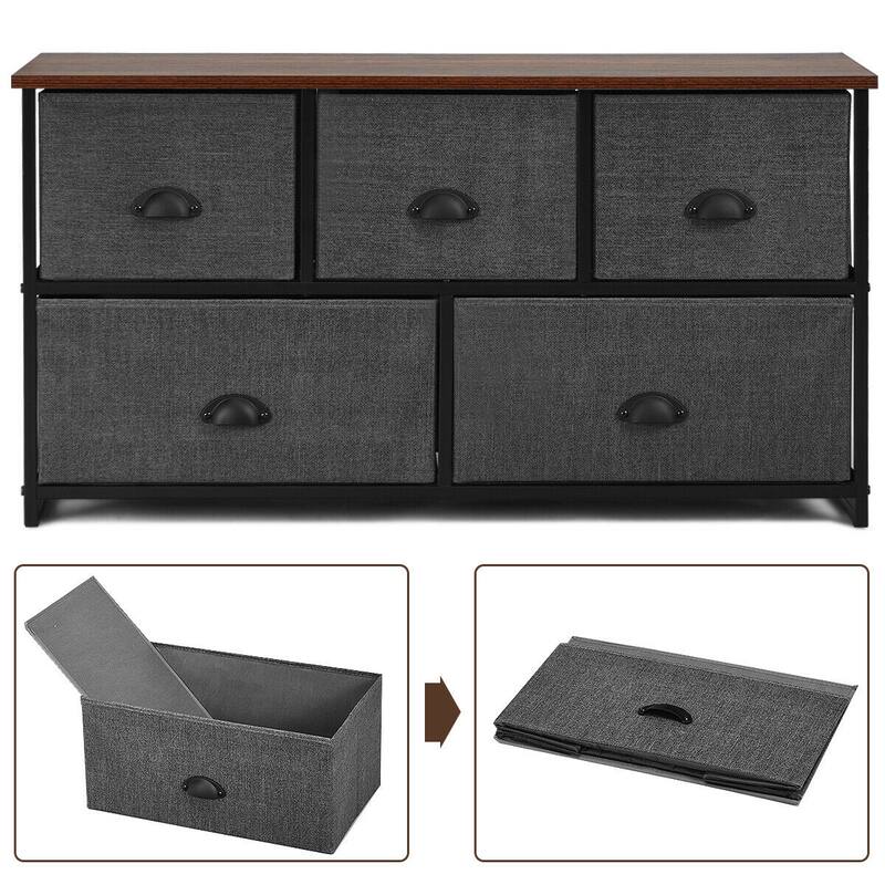 Gymax 5 Drawers Dresser Storage Unit Side Table Display Organizer Dorm