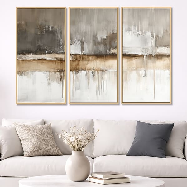 slide 2 of 19, Designart Brown and Grey Horizon Abstract - Landscape Framed Wall Art Set of 3 60 in. W x 40 in. H - Maple