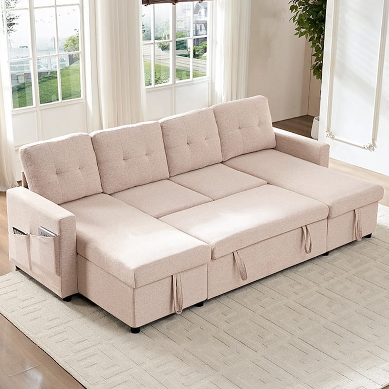 98"W 4-Seater Modular Sleeper Sofa Bed with Storage Chaise,U-shaped Sofa with Pull-out Bed