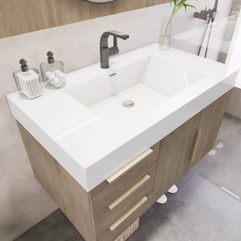 Noble 36" Wall Mounting Vanity (L Drawer) with Reinforced Acrylic Sink
