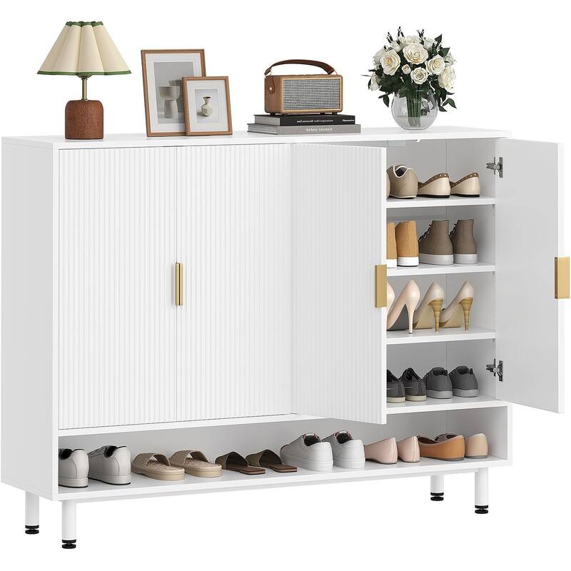 Shoe Storage Cabinet Shoe Organizer 3 Adjustable Shelves Metal Legs