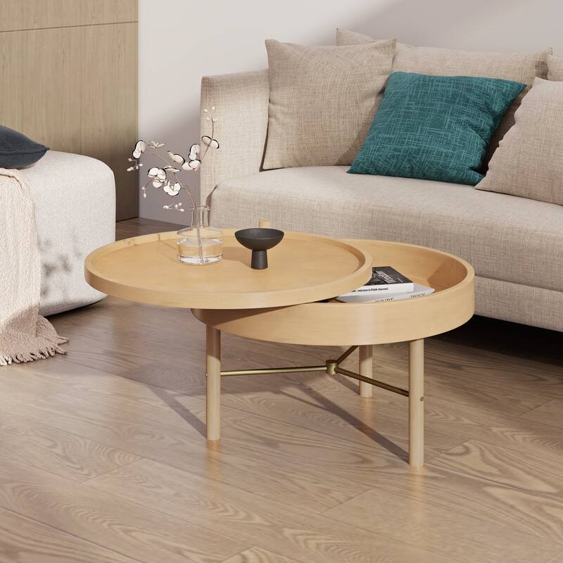 24" Modern Wooden Coffee Table with Rotating Top and Large Hidden Storage Space