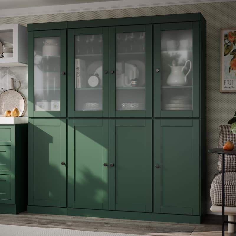 Palace Imports 100% Solid Wood 65" Pantry Cabinet with Frosted Glass, Shaker Doors, 2-Drawers and Adjustable Shelves