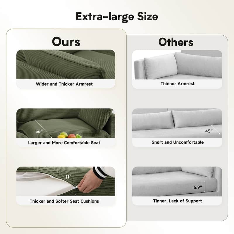 Oversized Corduroy Armchair with Plush Cushions and Movable Ottoman