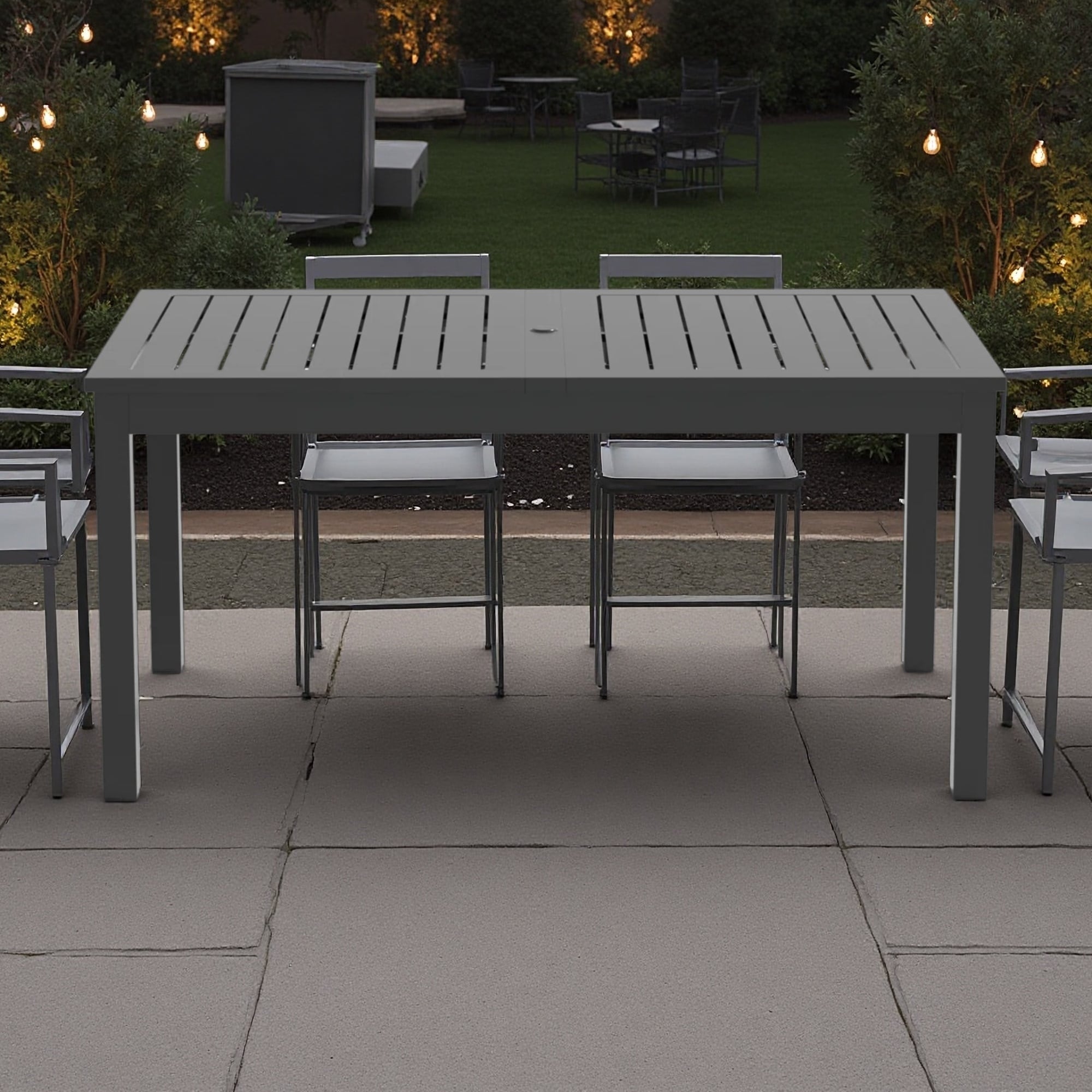 Extendable Aluminum Outdoor Dining Table with Slatted Tabletop for Garden, Patio