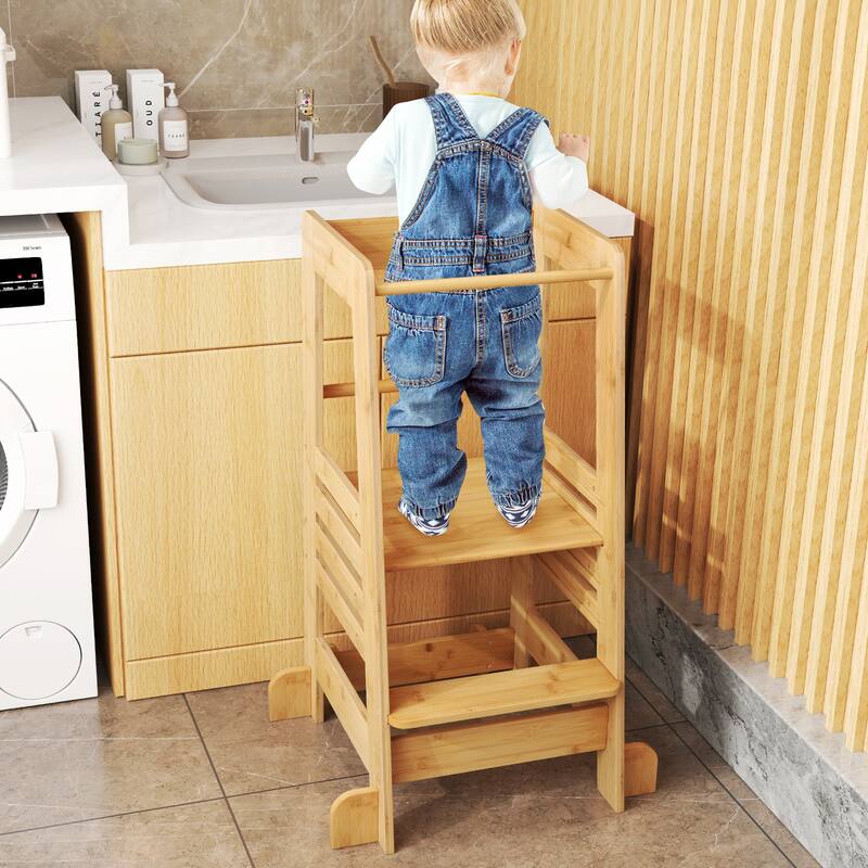 Gymax Kids Kitchen Step Stool Kids Standing Tower w/ Safety Rails