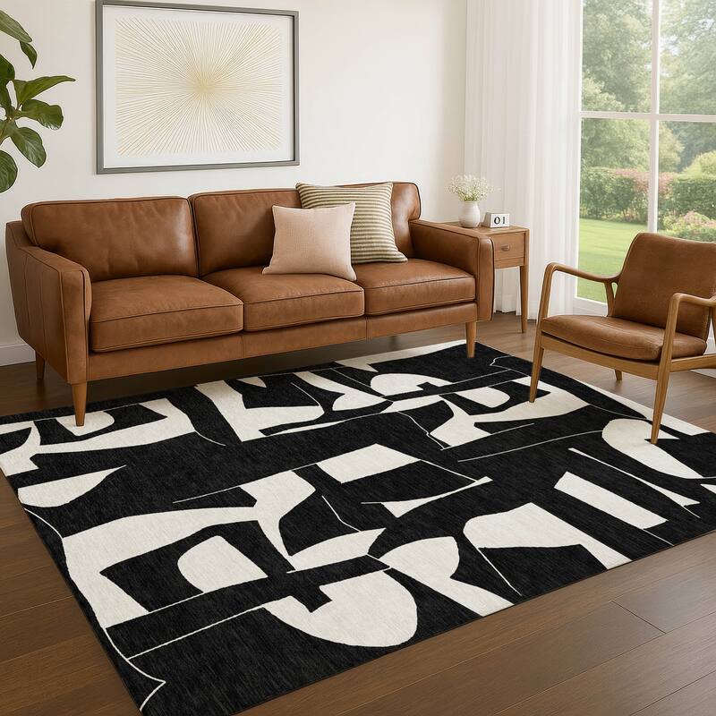 Machine Washable Indoor/ Outdoor Modern Creede Chantille Rug