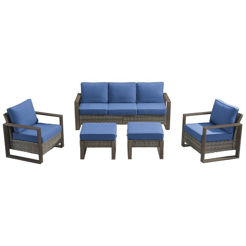 Pocassy 5 Pieces Outoor Patio Sofa Club Chair Ottoman Set