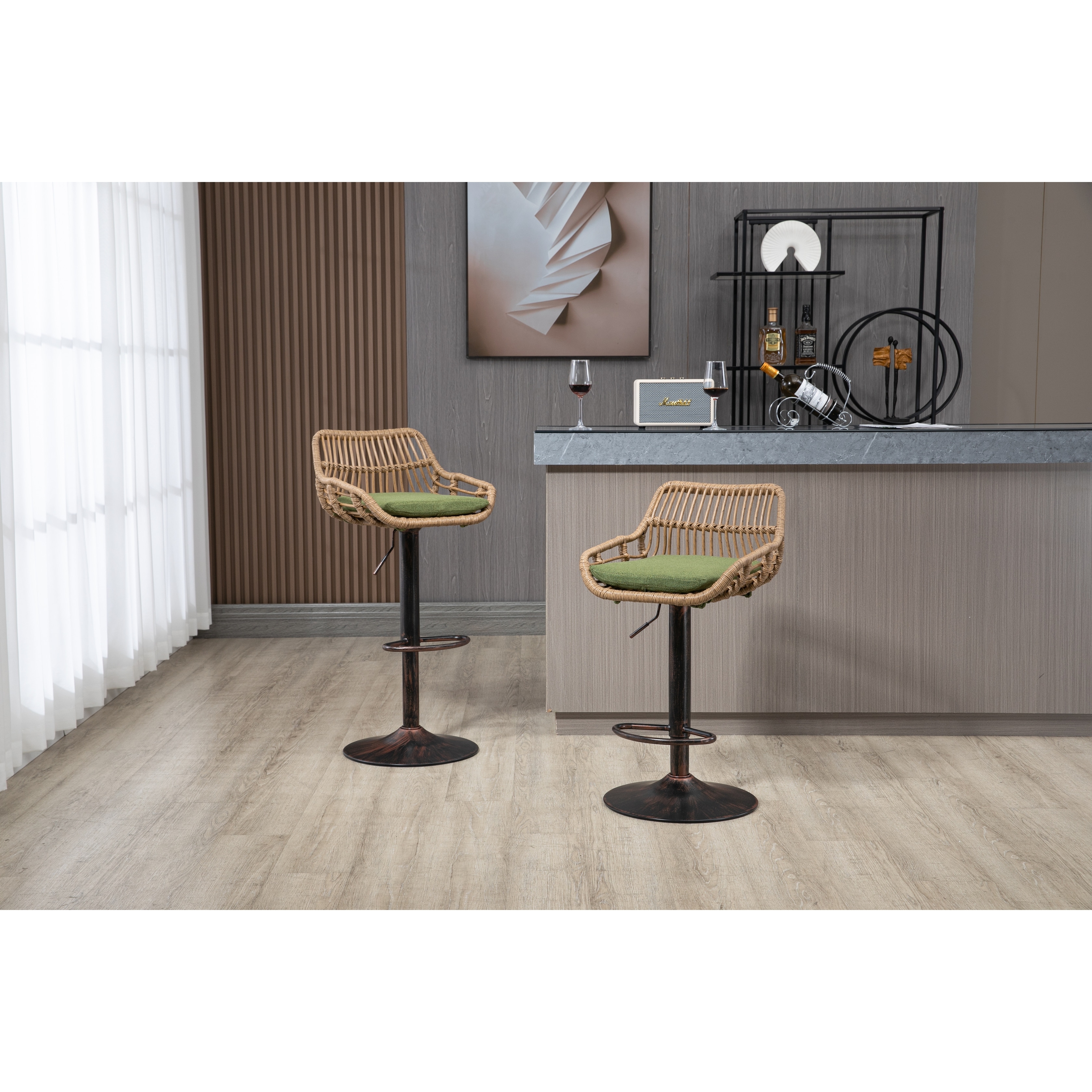 Modern Green Swivel Bar Stools Sets Low Back Barstools with