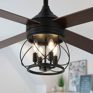 Oaks Aura Faria 52" Scandi Rustic Black Ceiling Fan with Lights, Farmhouse Industrial 6-Speed Reversible Ceiling Fan with Remote