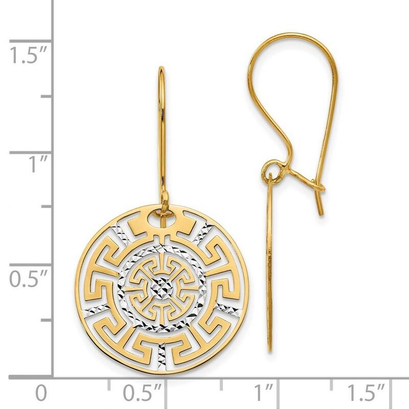 Curata 14k Two Tone Gold Greek Key Long Drop Dangle Hook Earrings 34x19.5mm