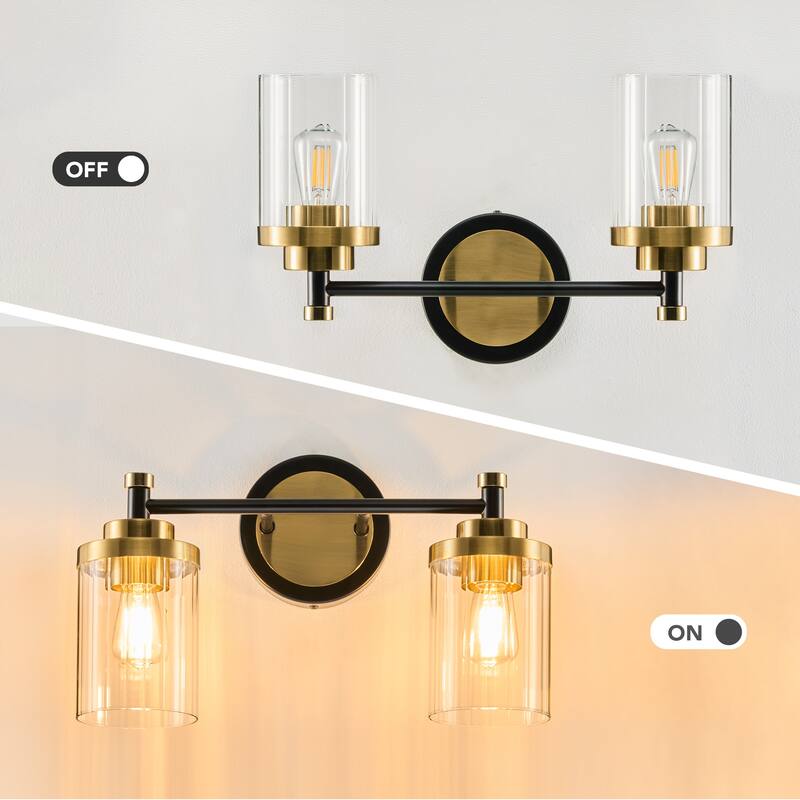 Modern Dimmable Vanity Light with Clear Ribbed Glass Shades E26 Sockets