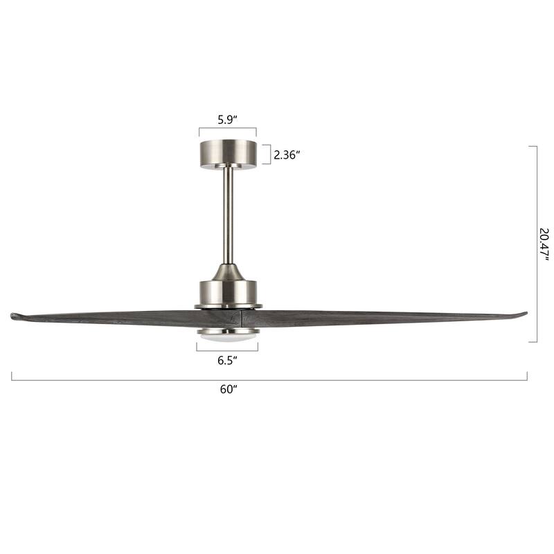 WINGBO 60 Inch DC Ceiling Fan with Lights and Remote Control, 3 Reversible Carved Wood Blades, 6-Speed Noiseless DC Motor