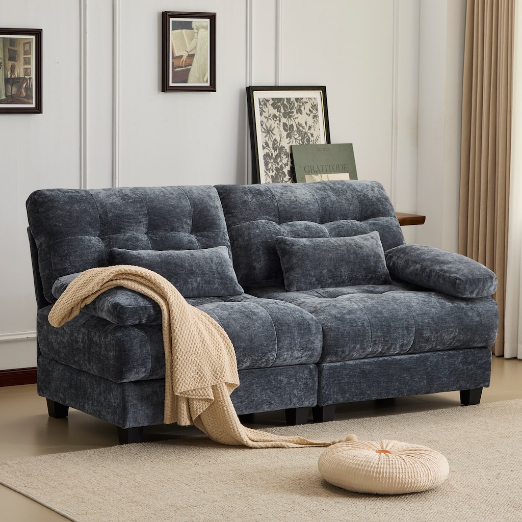 Blue Loveseat 2-Seater Sofa Couch with 2 Pillows, 4-Position Reclining Sleeper Sofa Couch with Adjustable Backrest