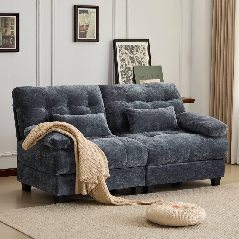 GDFStudio - 4-Piece Adjustable Backrest 67" Chenille Loveseat Sofa with 2 Throw Pillows