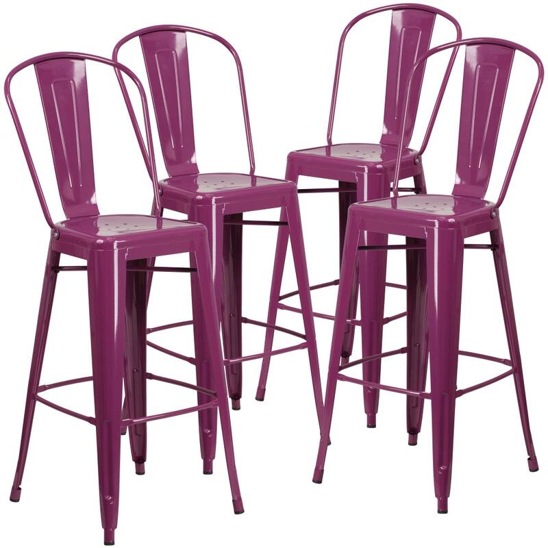 4 Pack 30" High Metal Indoor-Outdoor Barstool with Back - Kitchen Furniture