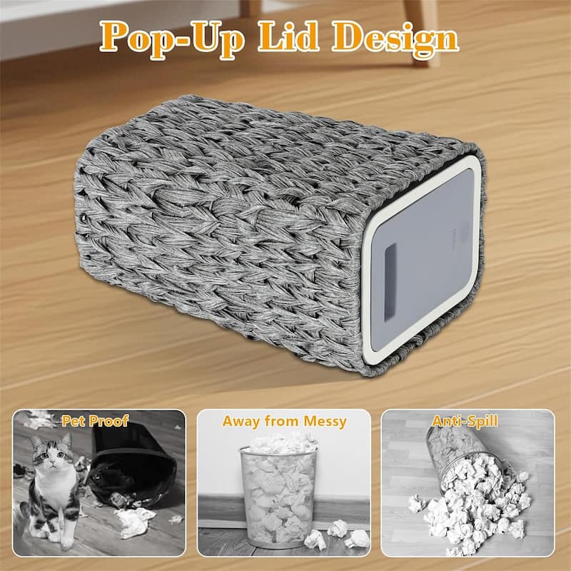 2.6 Gallon Small Rattan Garbage Can with Press Top Lid