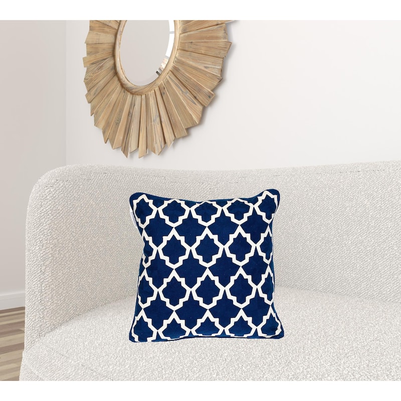 HomeRoots 18" X 18" Blue 100% Cotton Geometric Zippered Pillow