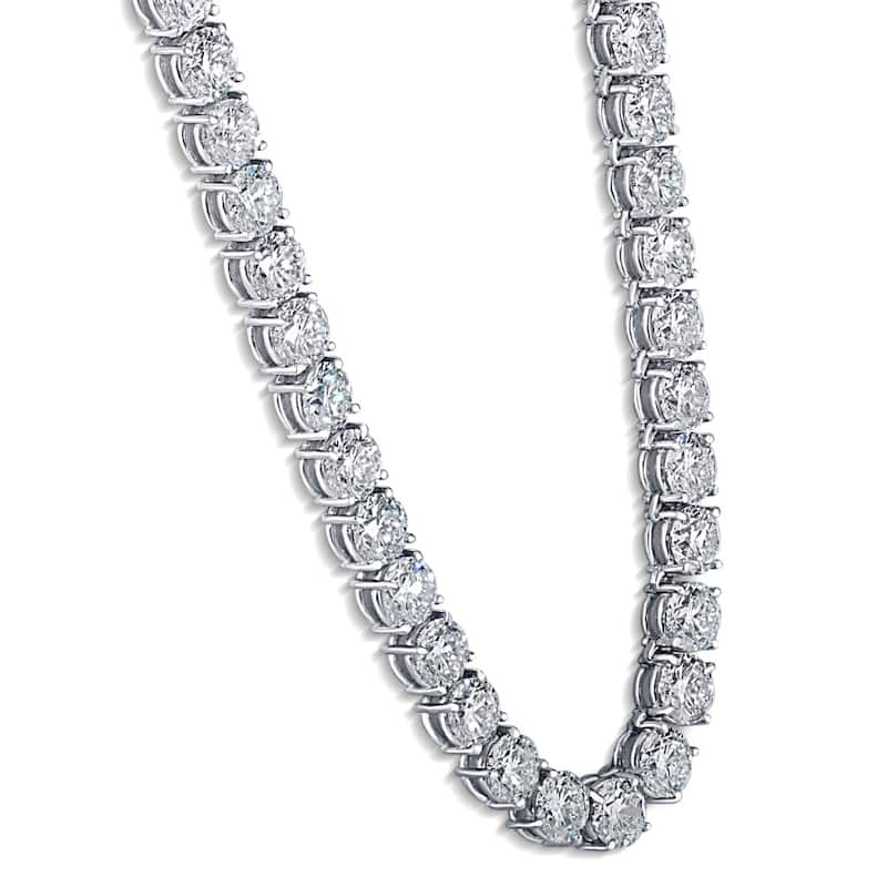 Huge 69 Ct Diamond Tennis Necklace White Gold 18" Lab Grown