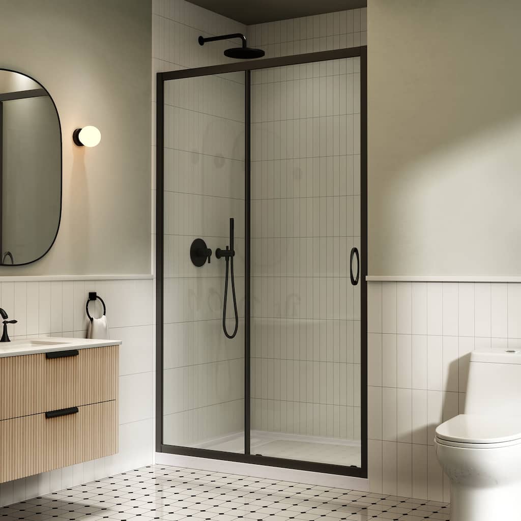 OVE Breeze Straight Alcove Shower Kit with Door and Pan