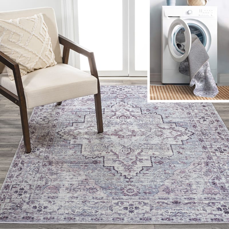 JONATHAN Y Alacati Boho Gray Medallion Machine Washable Area Rug