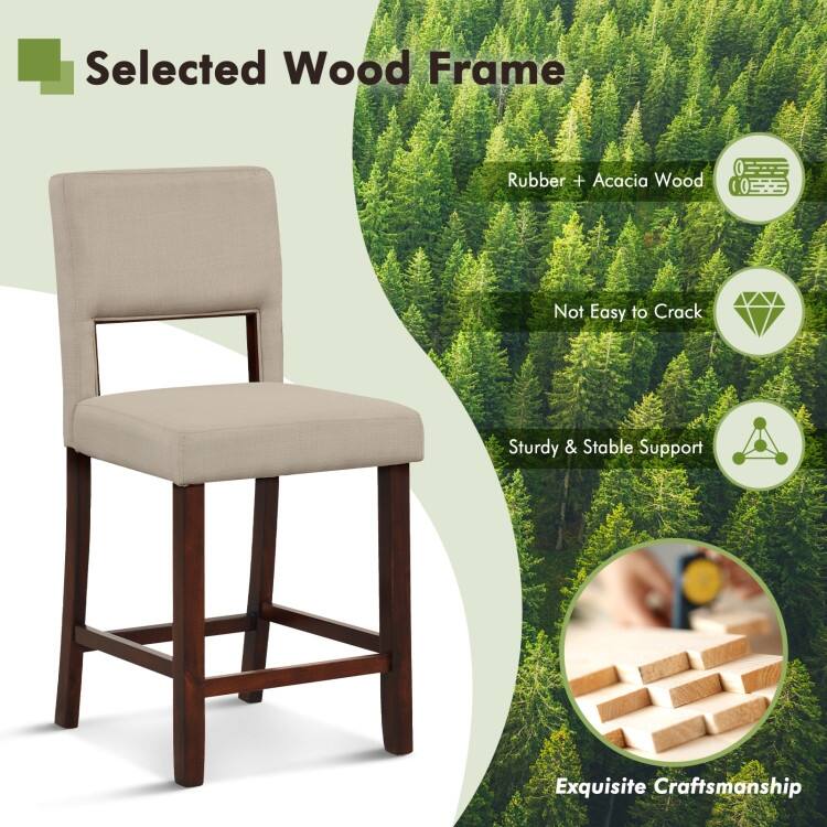 2 Piece Bar Chair Set with Hollowed Back and Rubber Wood Legs - 19" x 20.5" x 39" (L x W x H)
