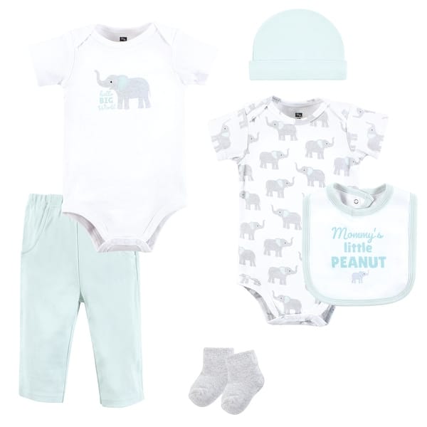 slide 1 of 1, Hudson Baby Cotton Layette Set, Mint Gray Elephant 0-3 Months - Mint Gray Elephant