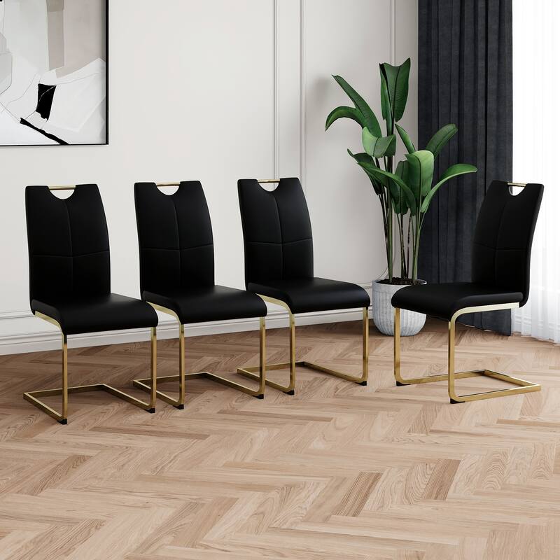 47.2" Luxury Glass Dining Table Set for 4, Circle Kitchen Table with 4 PU Chairs, 5-Piece Modern Dining Table and Chair Set