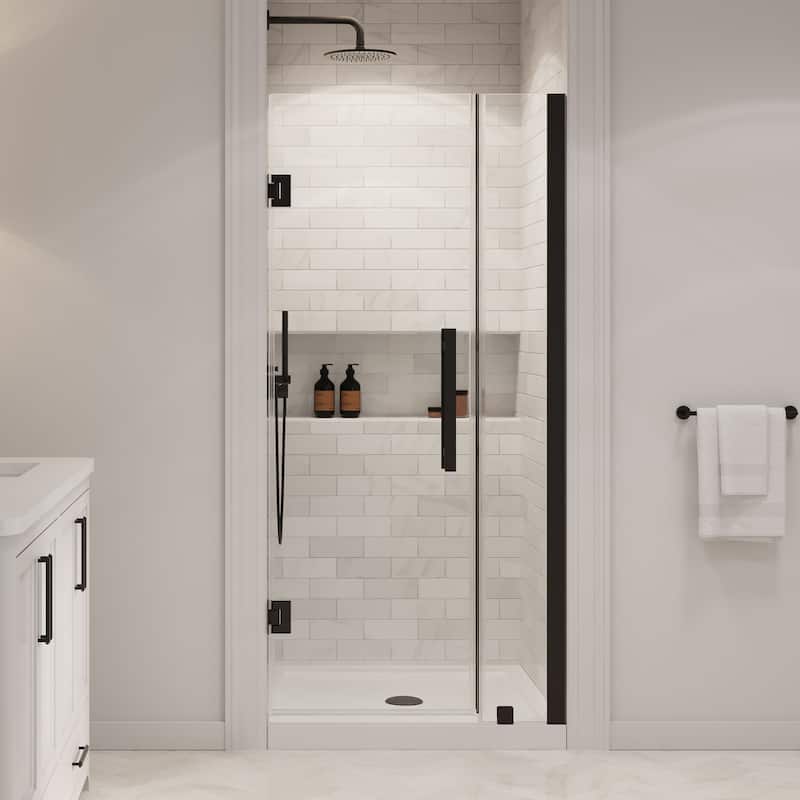 OVE Panama Alcove Frameless Pivot Hinge Shower Door Kit with Base Pan, 2025