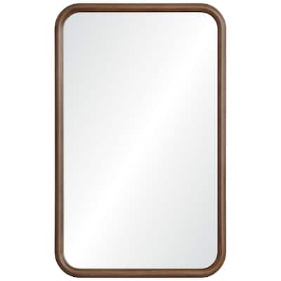 32" Brown Finish Eclectic Design Framed Rectangular Wall Mirror