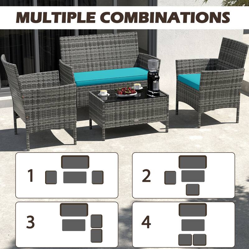 Gymax Set Of 4 Patio Furniture Set w/Washable Cushions & Tempered