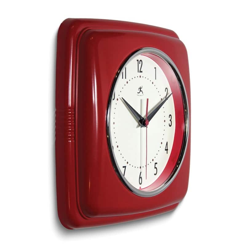 Curata Square Retro Red Finish Metal Quartz Wall Clock with Silent Movement