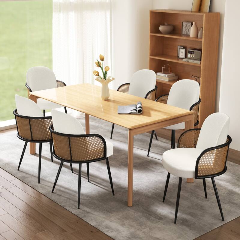Upholstered Rattan Dining Chairs Set of 2, Arm Side Chair - 21.8" W x 24.2" D x 33" H