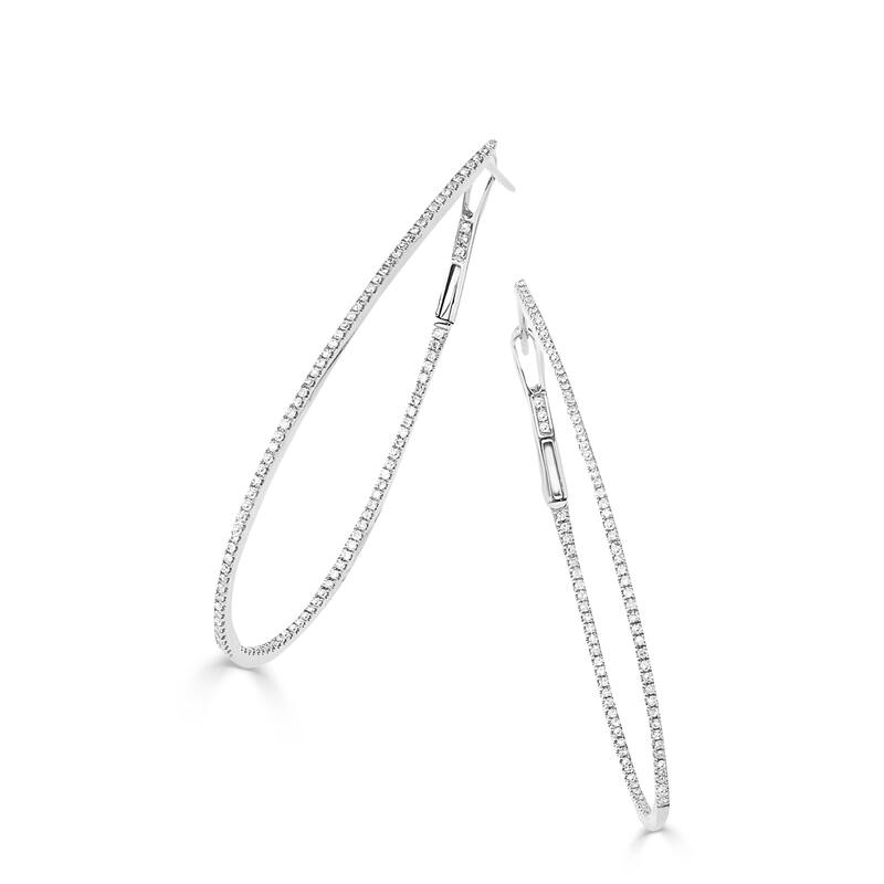 Joelle Collection Inside Out Diamond Thin Pear Hoop Earrings 1.5" Drop 14K Gold 3/8ct TDW